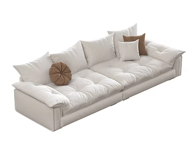 Modern White Sectional Sofa With Plush Cushions Round Brown Pillows And Cozy Design 3d model