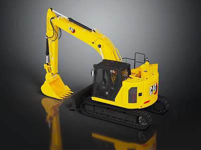 Yellow CAT Excavator With Tracked Chassis Front Bucket And Operator Cab 3d model