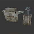 Old Weathered Concrete Structural Components With Broken Edges And Metal Top
