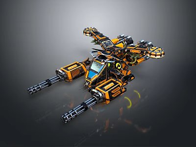 Futuristic Orange Black Armored Tank With Multiple Cannons And Sci-Fi Mechanical Details 3d model