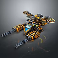 Futuristic Orange Black Armored Tank With Multiple Cannons And Sci-Fi Mechanical Details