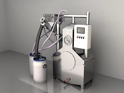 Industrial Equipment Control Panel Display White Buckets Connected via Black Purple Hoses Modern Metal Design 3d model