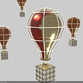 Illuminated Hot Air Balloon Shaped Art Installation With Wireframe Structure And Checkered Base 3d model