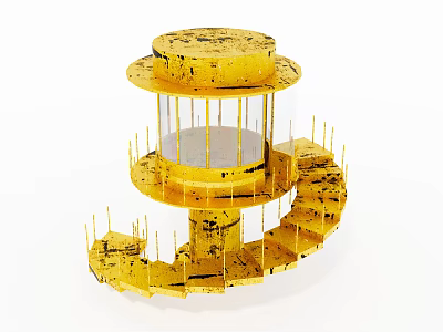 Golden Multi Tiered Spiral Model With Steps Platforms And Artistic Structure 3d model