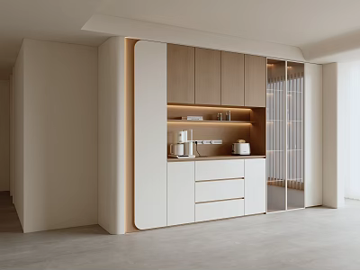 Modern Minimalist Light Colored Wooden Sideboard With Drawers Cabinets And Open Shelves In Contemporary Interior 3d model