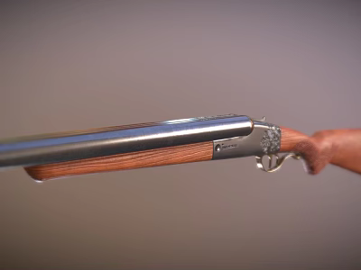 Detailed View of Classic Shotgun With Silver Metal Barrel and Wooden Stock 3d model Detailed View of Classic Shotgun With Silver Metal Barrel and Wooden Stock 3d model
