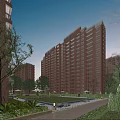 Modern High Rise Residential Building With Surrounding Greenery Lawn And Outdoor Sun Umbrellas