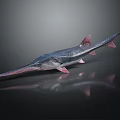 3D Rendered Long Snout Aquatic Animal With Slender Body And Pink Fins On Dark Background