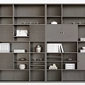 Gray Multi Compartment Bookcase With Books Decorative Items And Storage Solutions 3d model