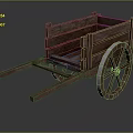 Vintage Wooden Hand Cart With Rustic Frame And Large Spoked Wheels