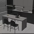 Modern Open Concept Kitchen Dining Table Set With Light Colored Top And Gray Chairs 3d model