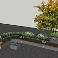 Modern Minimalist Outdoor Patio Seating Set With Table Green Plants And Gray Floor Tiles