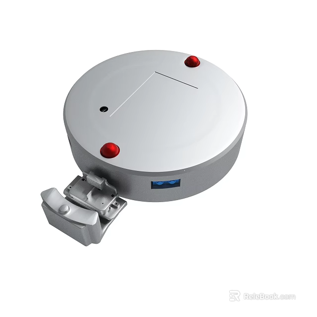 Round White Safety Alarm Device With Red Indicators And Mounting Bracket 3d model