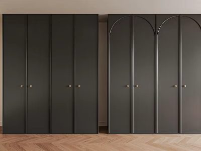 Black Wardrobes Modern Minimalist Interior Design With Straight And Arched Panel Doors Brass Handles 3d model