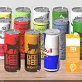 Assorted Beverage Cans Featuring Beer Energy Drink And Fruit Juice In Various Colors