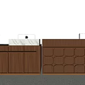Modern Wooden Reception Desk With White Countertop Apple Devices And Hexagonal Pattern 3d model