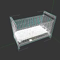 Wooden Baby Crib With Brown Frame And Blue Mattress For Nursery