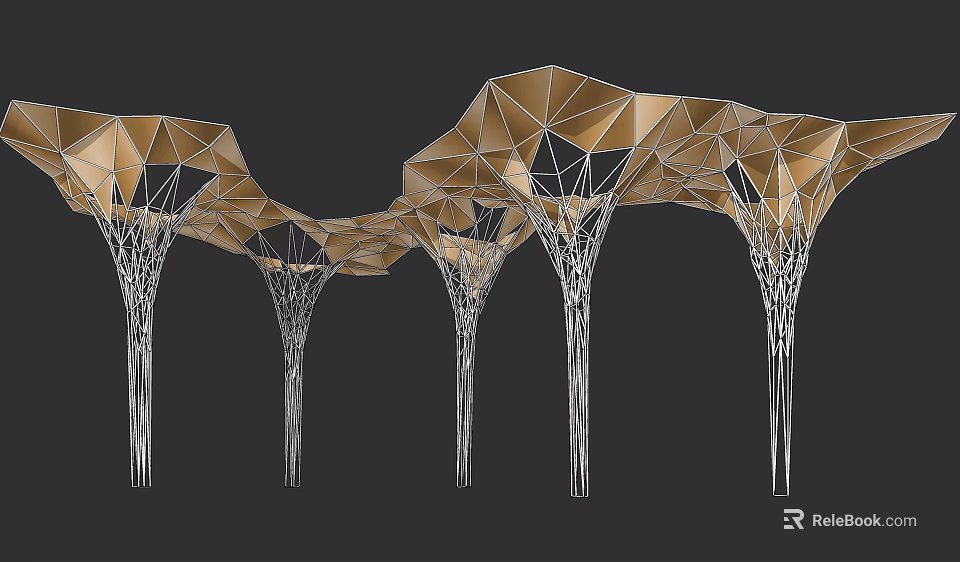 Modern Geometric Pergola Featuring Golden Canopy And Metal Support Structures 3d model 