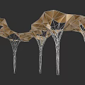 Modern Geometric Pergola Featuring Golden Canopy And Metal Support Structures