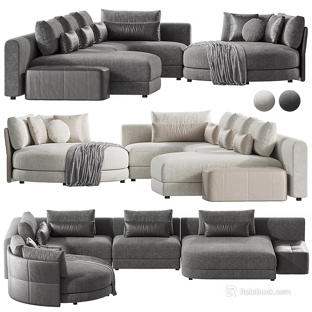 Comfortable Modern Sectional Sofa With Plush Cushions Throw Blankets And Cozy Design 3d model 