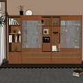 Modern Wooden Bookcase With Glass Doors Storage Shelves For Books Decorative Items