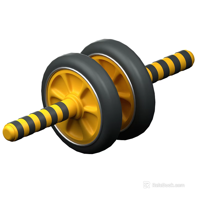 Ab Roller Fitness Equipment With Dual Yellow Wheels And Black Striped Axle 3d model 