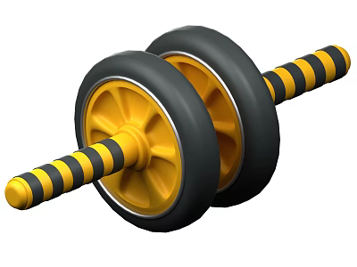 Ab Roller Fitness Equipment With Dual Yellow Wheels And Black Striped Axle 3d model