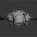 Futuristic Biological Character In White Blue Space Suit With Transparent Helmet And Armor Details