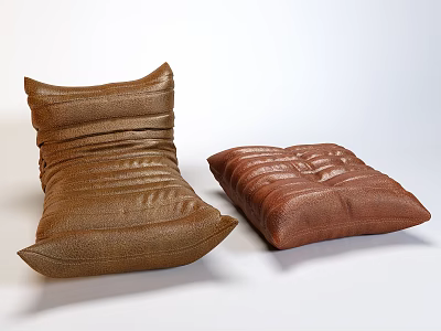 Brown Leather Bean Bag Chairs Set with Modern Design and Comfortable Seating for Living Room 3d model