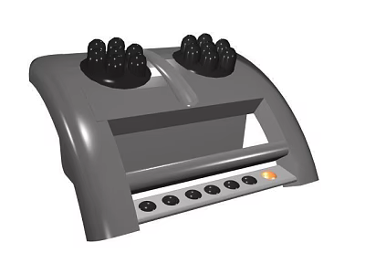 Gray Kitchen Appliance with Dual Black Knobs and Front Buttons Featuring Orange Indicator Light 3d model