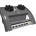 Gray Kitchen Appliance with Dual Black Knobs and Front Buttons Featuring Orange Indicator Light