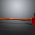 Axe With Wooden Handle And Red Blade On Reflective Surface