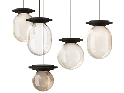 Modern Glass Pendant Lights With Black Tops And Spherical Shades Hanging 3d model