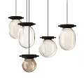 Modern Glass Pendant Lights With Black Tops And Spherical Shades Hanging