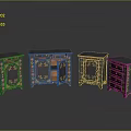 Traditional Colorful Decorative Cabinets With Floral Patterns Four Pieces One Open Door