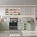 Modern Open Concept Kitchen Interior With Island Counter Light Cabinets And Appliances