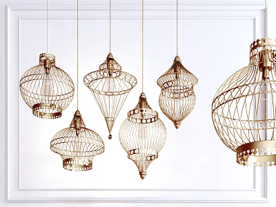 Chandeliers With Metal Cage Design In Modern Elegant Style For Home Decorative Lighting 3d model