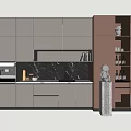 Modern Kitchen Interior Featuring Gray And Brown Cabinets With Open Shelves And Countertop 3d model