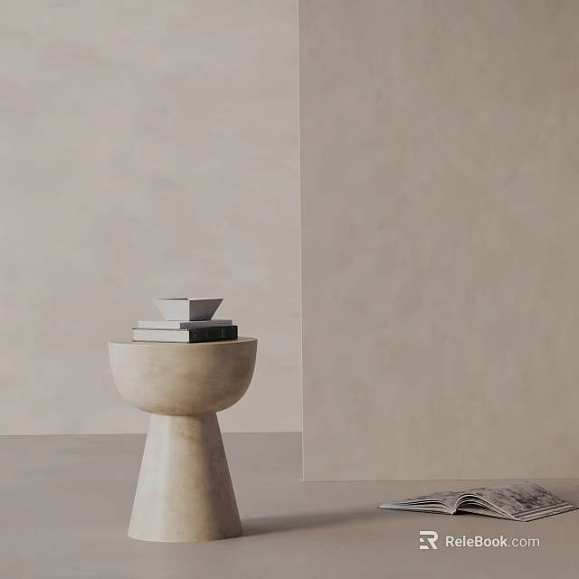 Modern Minimalist Concrete Side Table With Stack Of Books And Decorative Bowl 3d model 