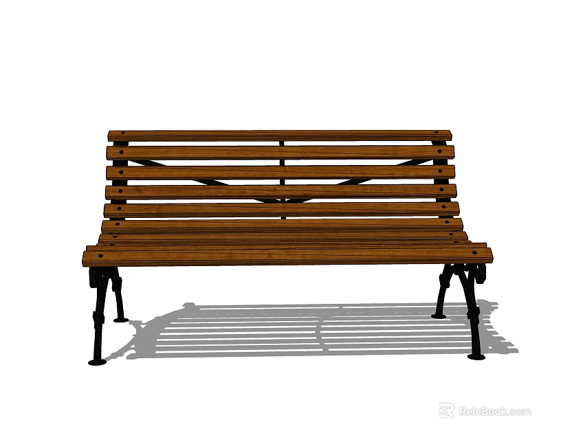 Outdoor Wooden Slatted Bench with Black Metal Legs for Garden Patio Seating 3d model 