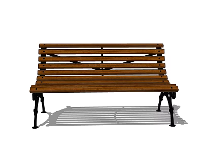 Outdoor Wooden Slatted Bench with Black Metal Legs for Garden Patio Seating 3d model