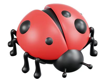 3D Cartoon Red Ladybug With Black Spots Black Head And Black Legs 3d model