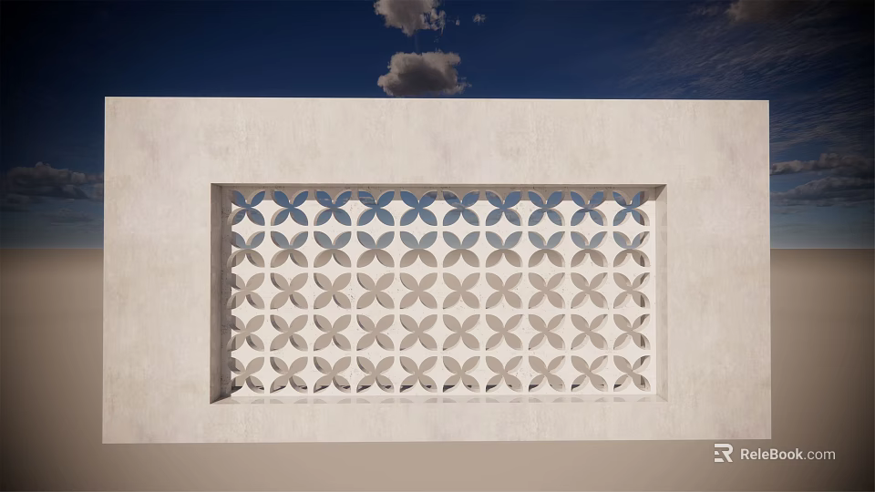 Contemporary White Feature Wall With Perforated Geometric Floral Pattern Design 3d model