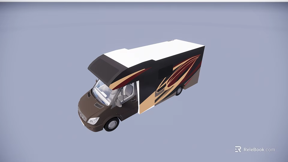 Train Carriage With Brown White Roof Red Gold Decorative Lines And Open Door Design 3d model 