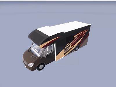 Train Carriage With Brown White Roof Red Gold Decorative Lines And Open Door Design 3d model