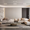 Modern Living Room Interior With Beige Sofa Coffee Table And Marble Wall Lighting Decor