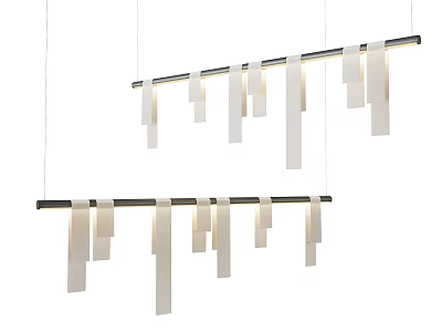 Modern Minimalist Linear Pendant Light With Hanging White Panels And Black Frame Design 3d model
