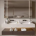 Modern Bathroom Vanity Cabinet With Double Sink Mirror Storage Drawers And Folded Towels