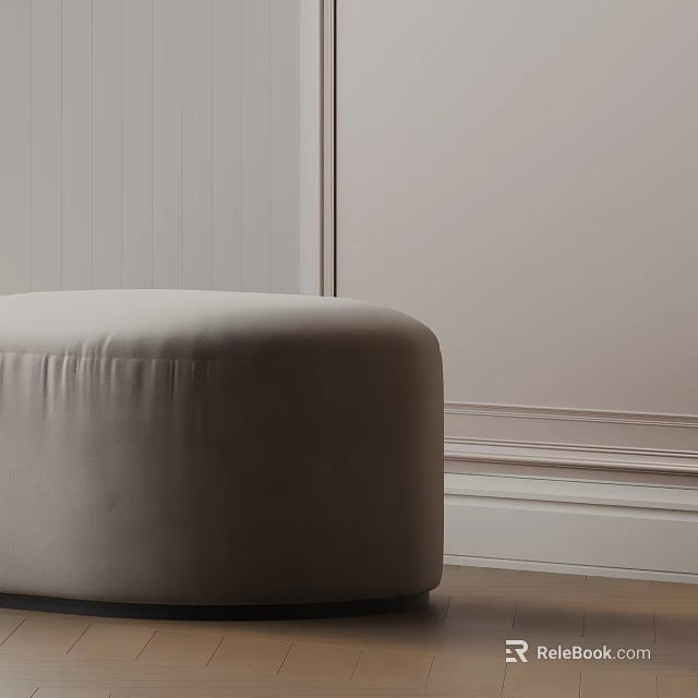 Light Gray Round Upholstered Side Table against Light Wall Wooden Floor and Simple Lines 3d model 
