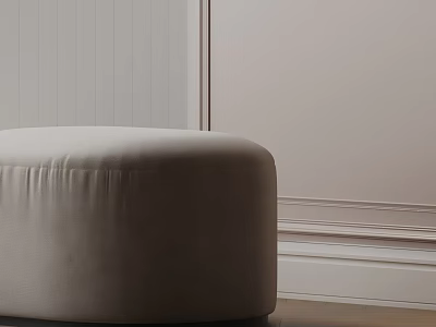 Light Gray Round Upholstered Side Table against Light Wall Wooden Floor and Simple Lines 3d model